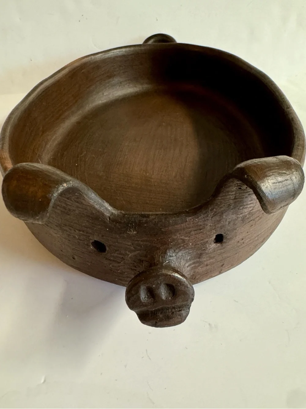 Vtg. Chilean Pomaireware Brown Clay Pig Shaped Baking Dish.Rustic Home Dining